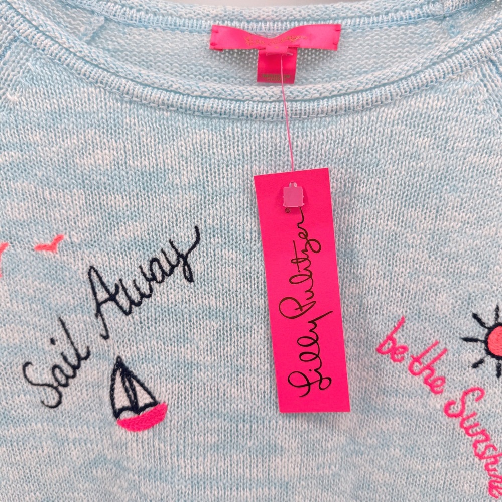 NEW Lilly Pulitzer Danette Sweater Womens Small Blue Sailabration Embroidered - Picture 10 of 12